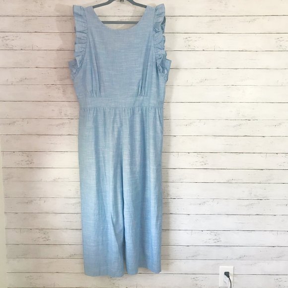1901 Light Blue Ruffle Sleeve Cropped Jumpsuit 18 - Picture 2 of 6